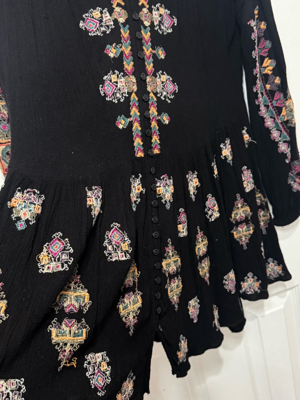 Free People Arianna Tunic embroidered blouse sleeves boho flowy top mini dress - Picture 5 of 7